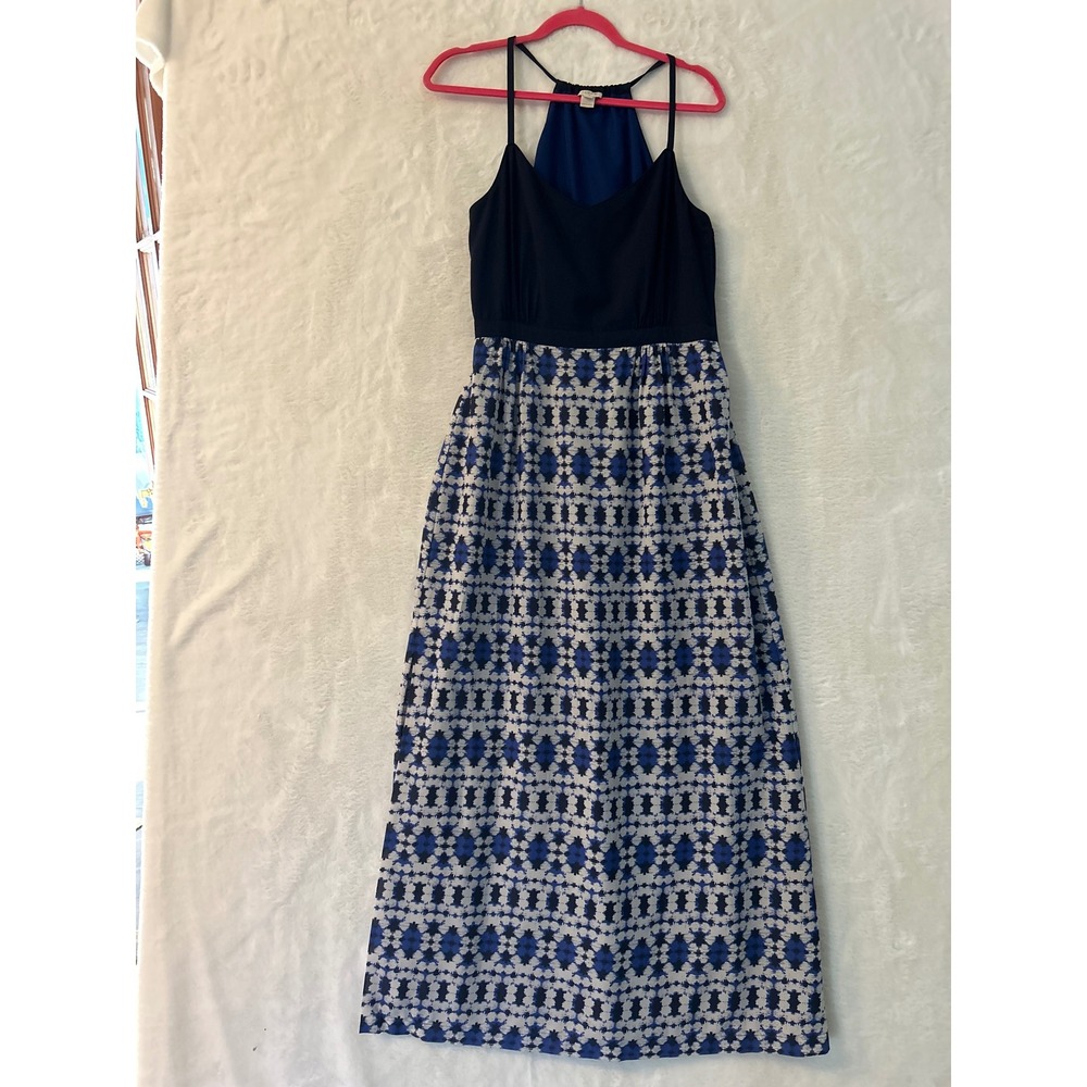 J.Crew Womens Size 6 Navy Blue Ikat‎ Geometric Halter Neck Maxi Dress Sleeveless